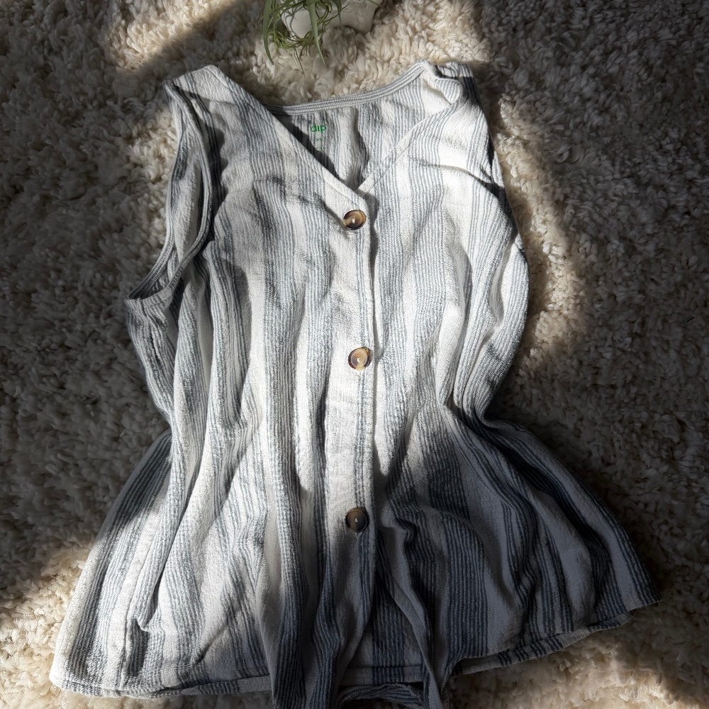 Cozy knit Dip Gray and Cream Knit stripe spring summer super cute outfit with Ti